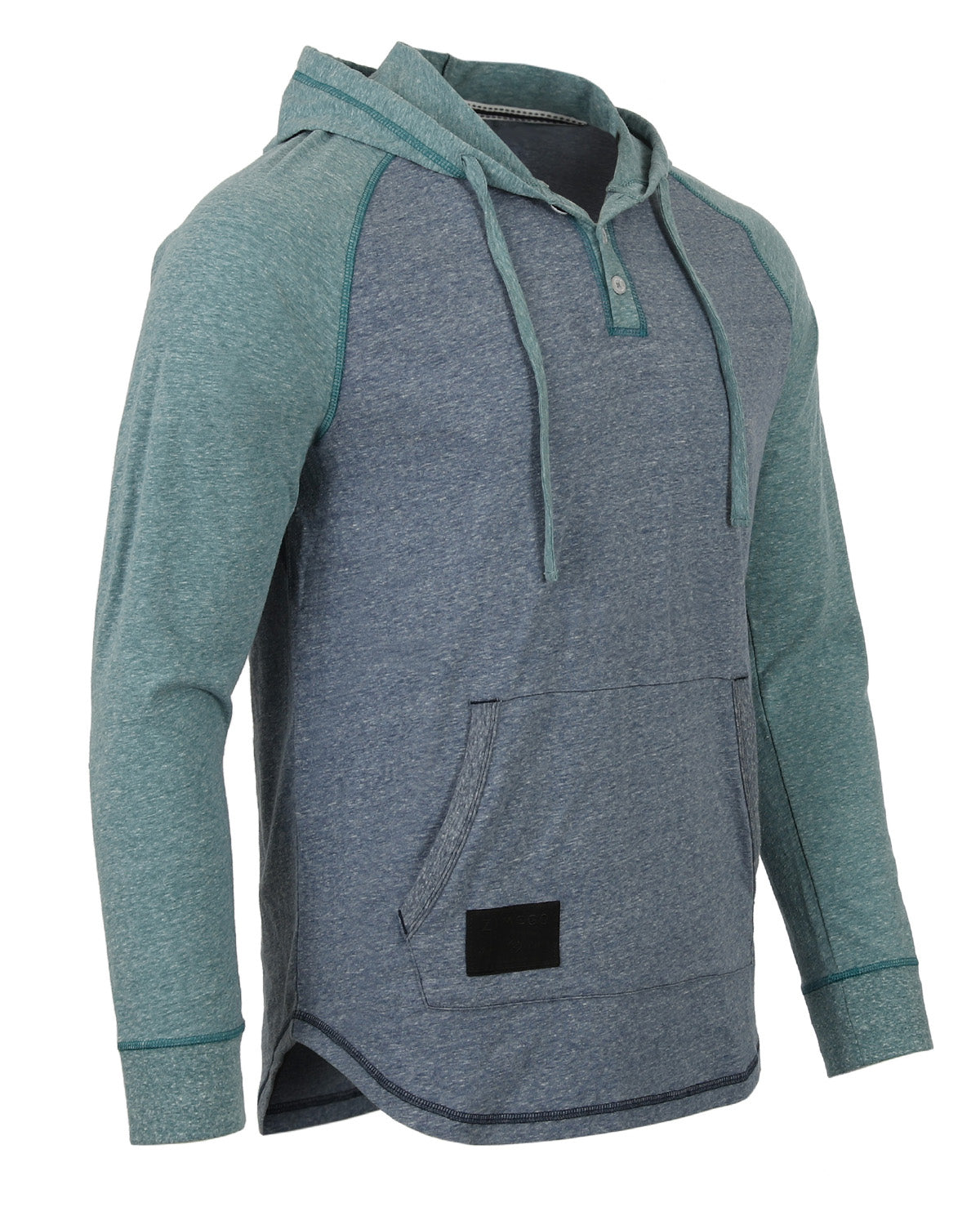 ZIMEGO Men's Long Sleeve Henley Raglan Hoodie With Kangaroo Pocket