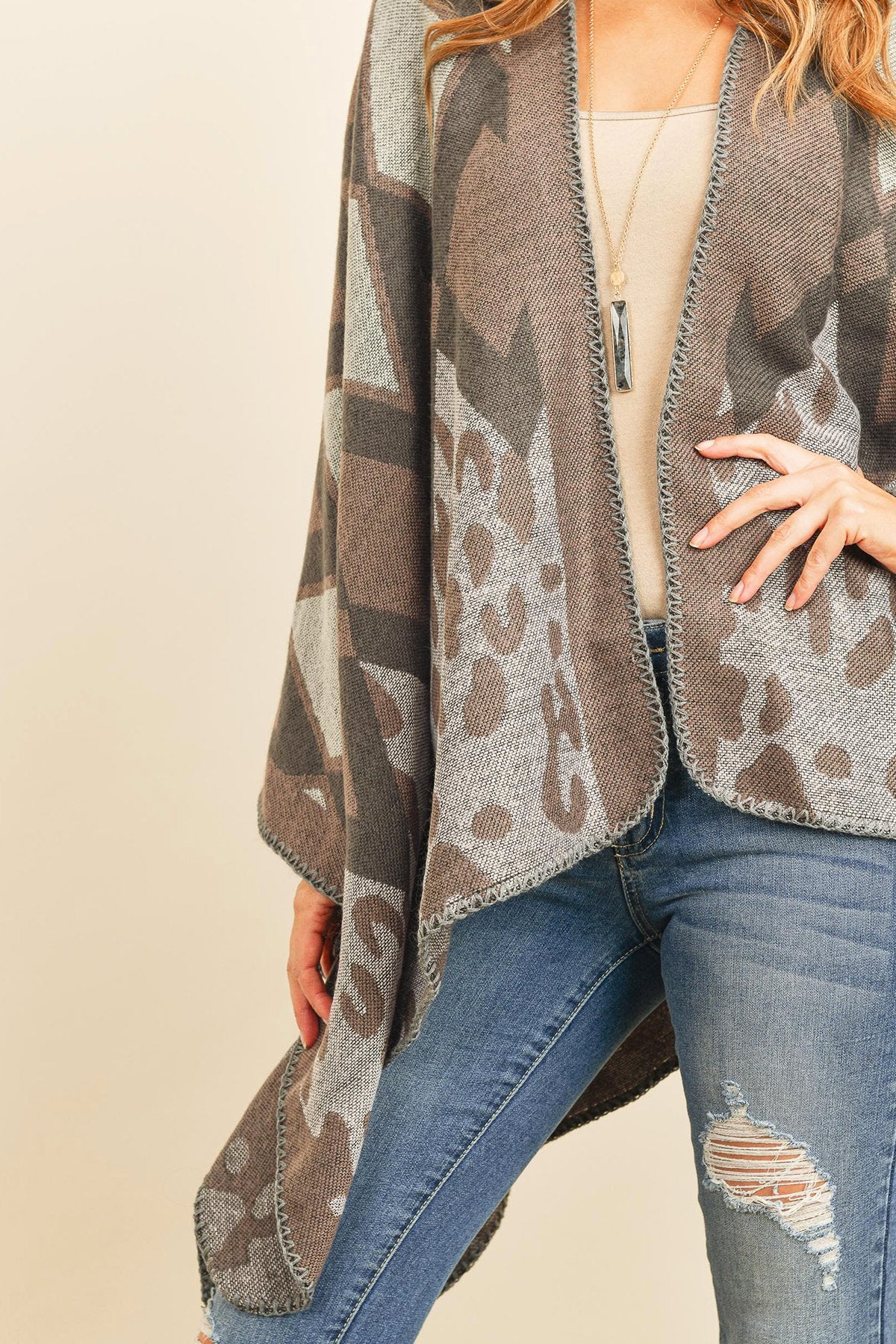 Chevron Leopard Open Front Kimono