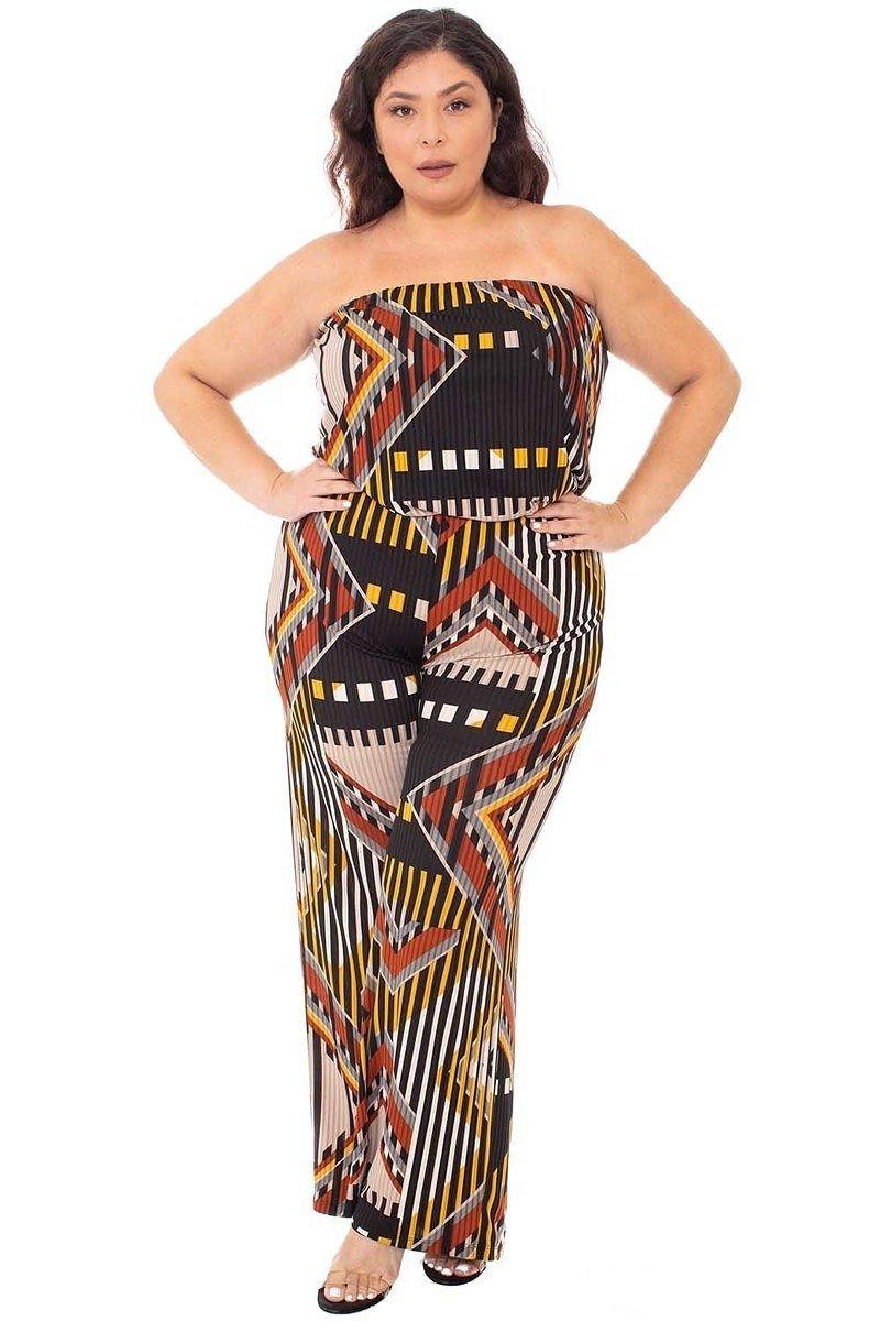 Abstract Print Tube Top Plus Size Jumpsuit