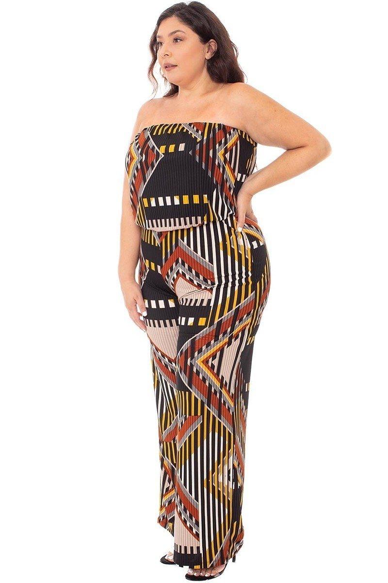 Abstract Print Tube Top Plus Size Jumpsuit