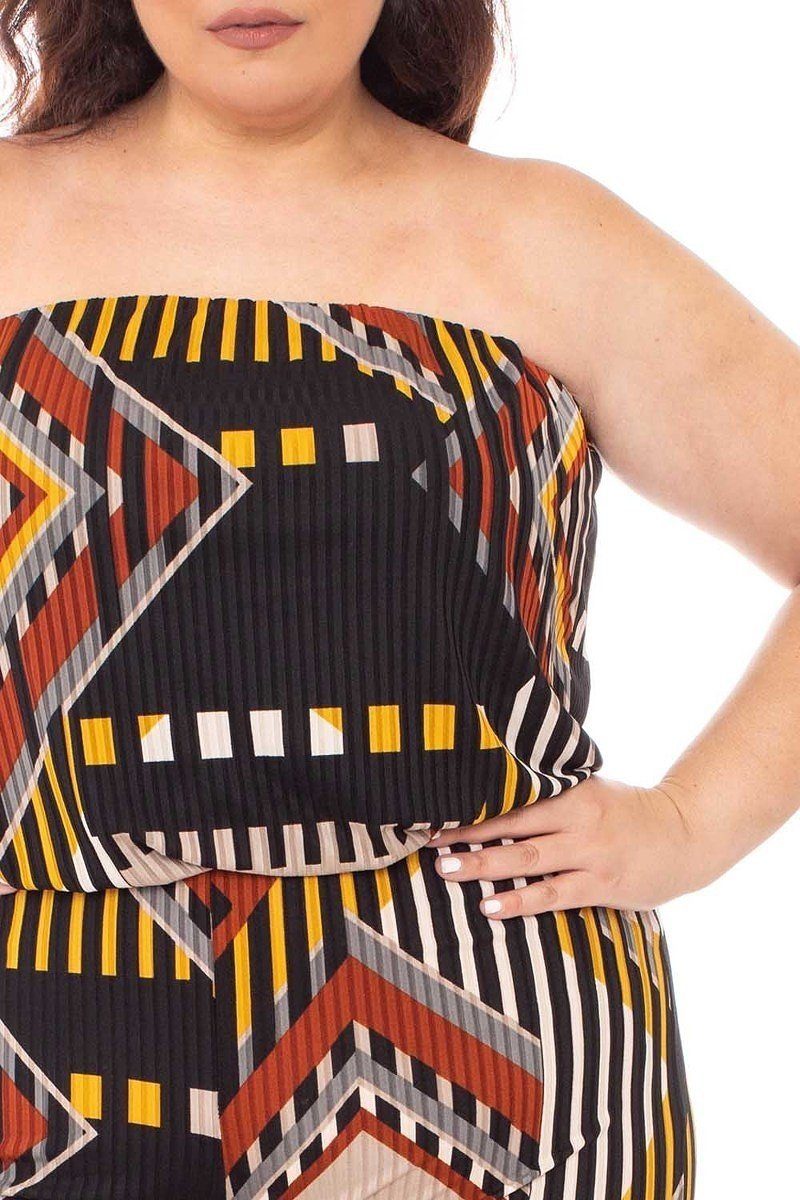 Abstract Print Tube Top Plus Size Jumpsuit