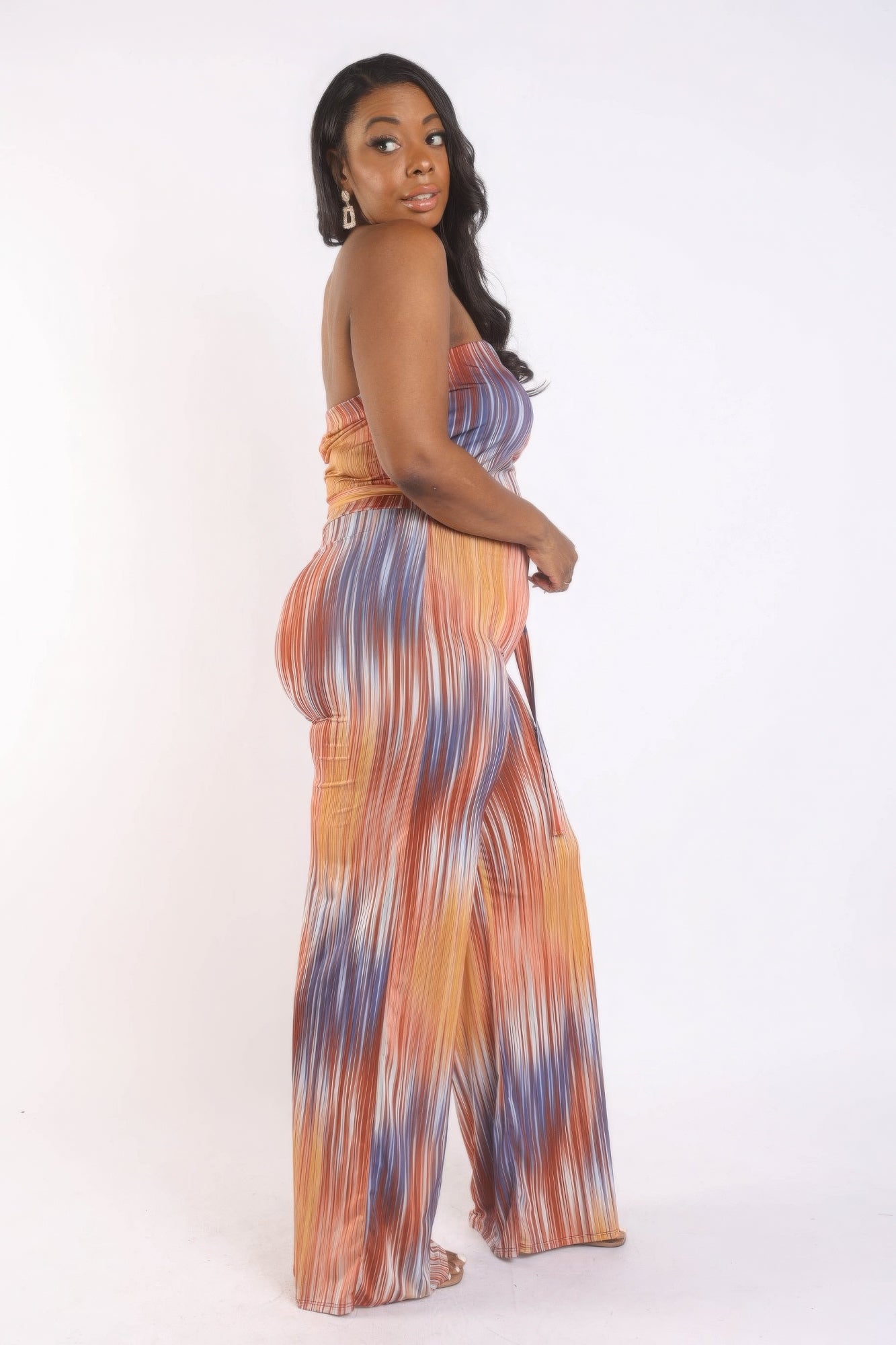 Printed Tube Jumpsuit With Self -Tie Belt