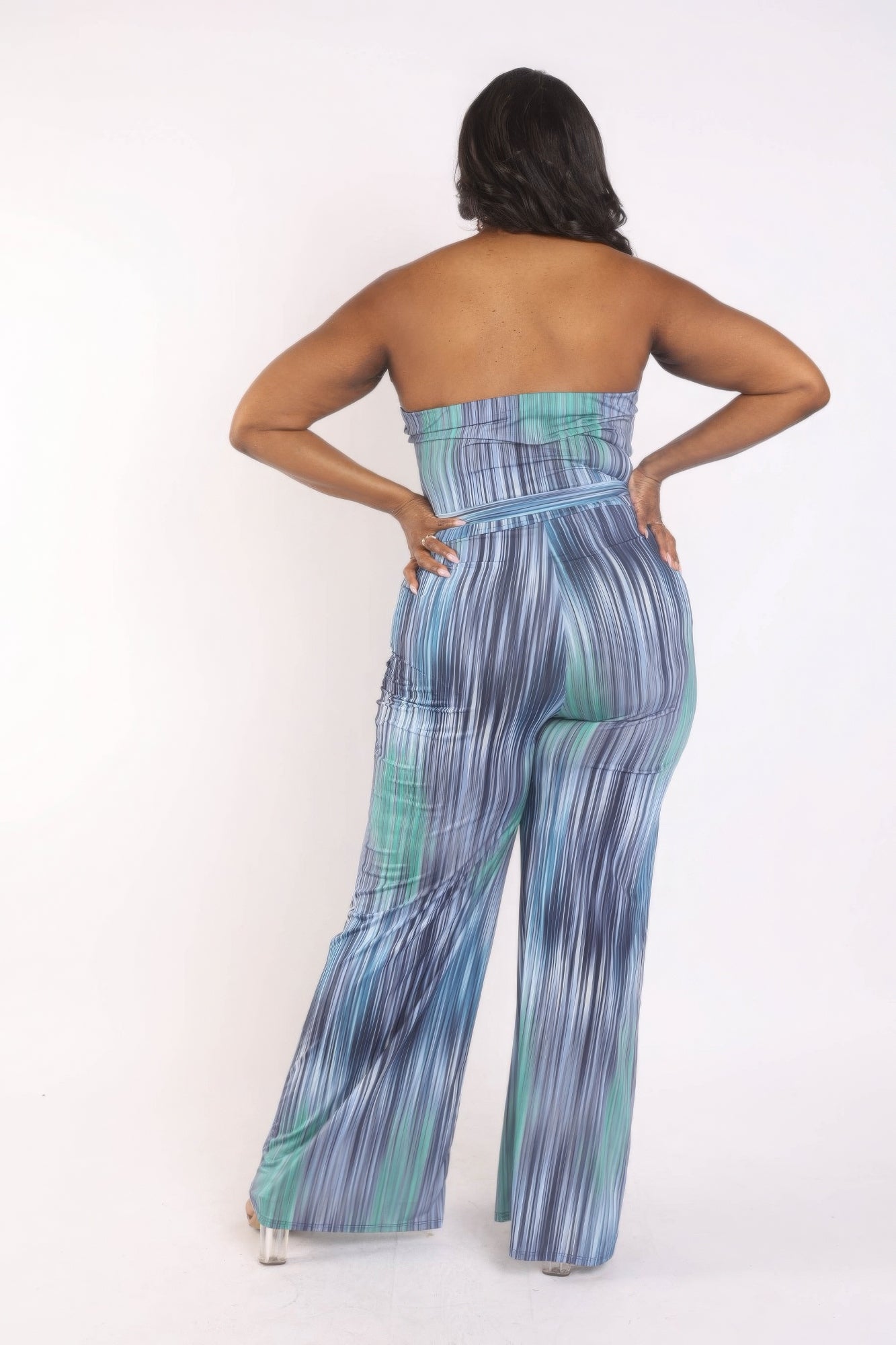 Printed Tube Jumpsuit With Self -Tie Belt