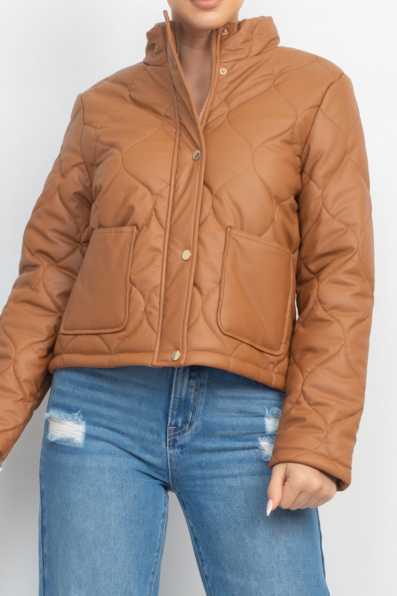 Mock neck quilted jacket women's