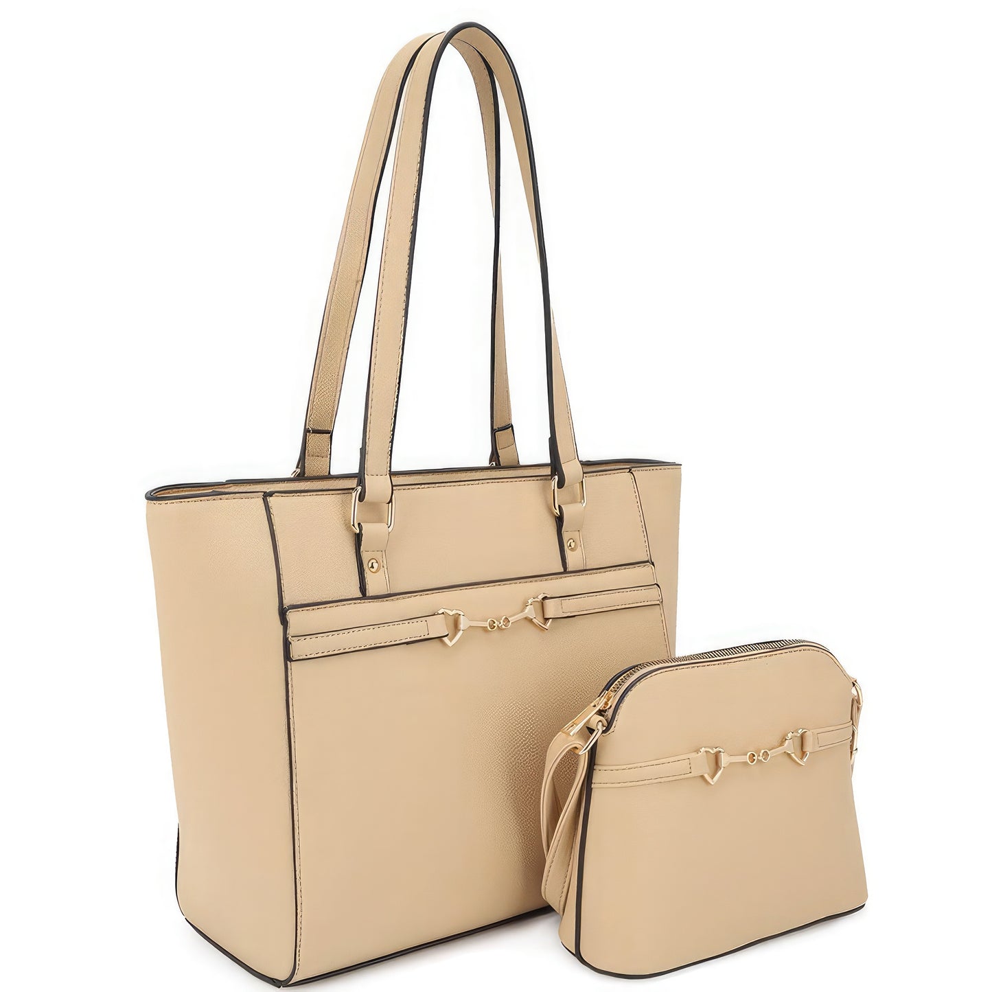 2in1 Smooth Matching Shoulder Tote Bag With Crossbody Set