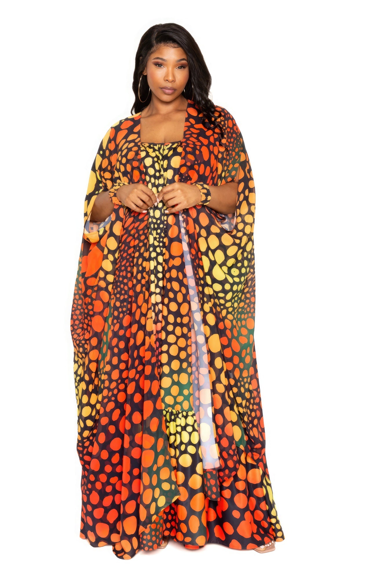 Dot Robe With Wrist Band- Robe Only/ Orange Multi