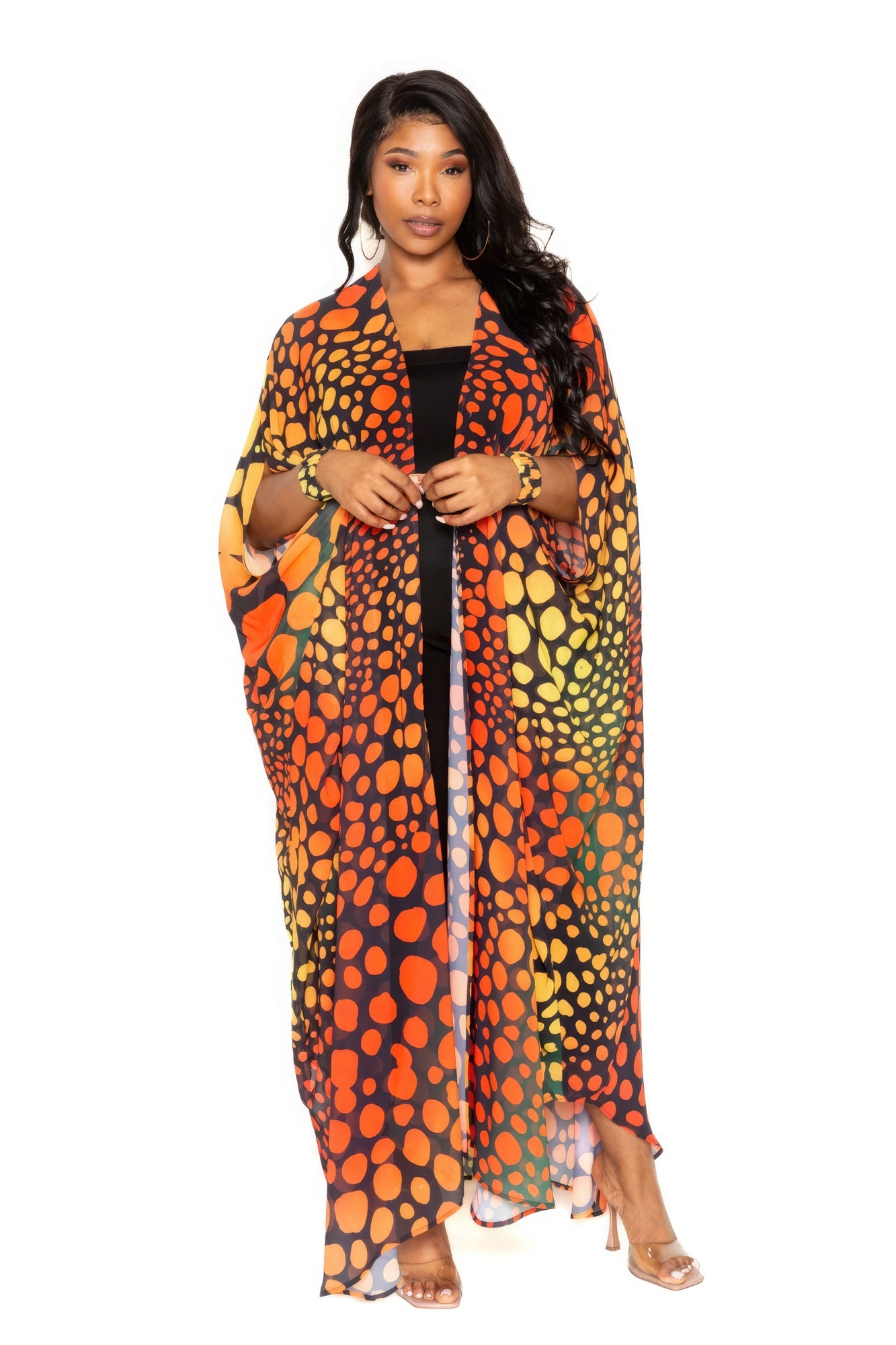 Dot Robe With Wrist Band- Robe Only/ Orange Multi