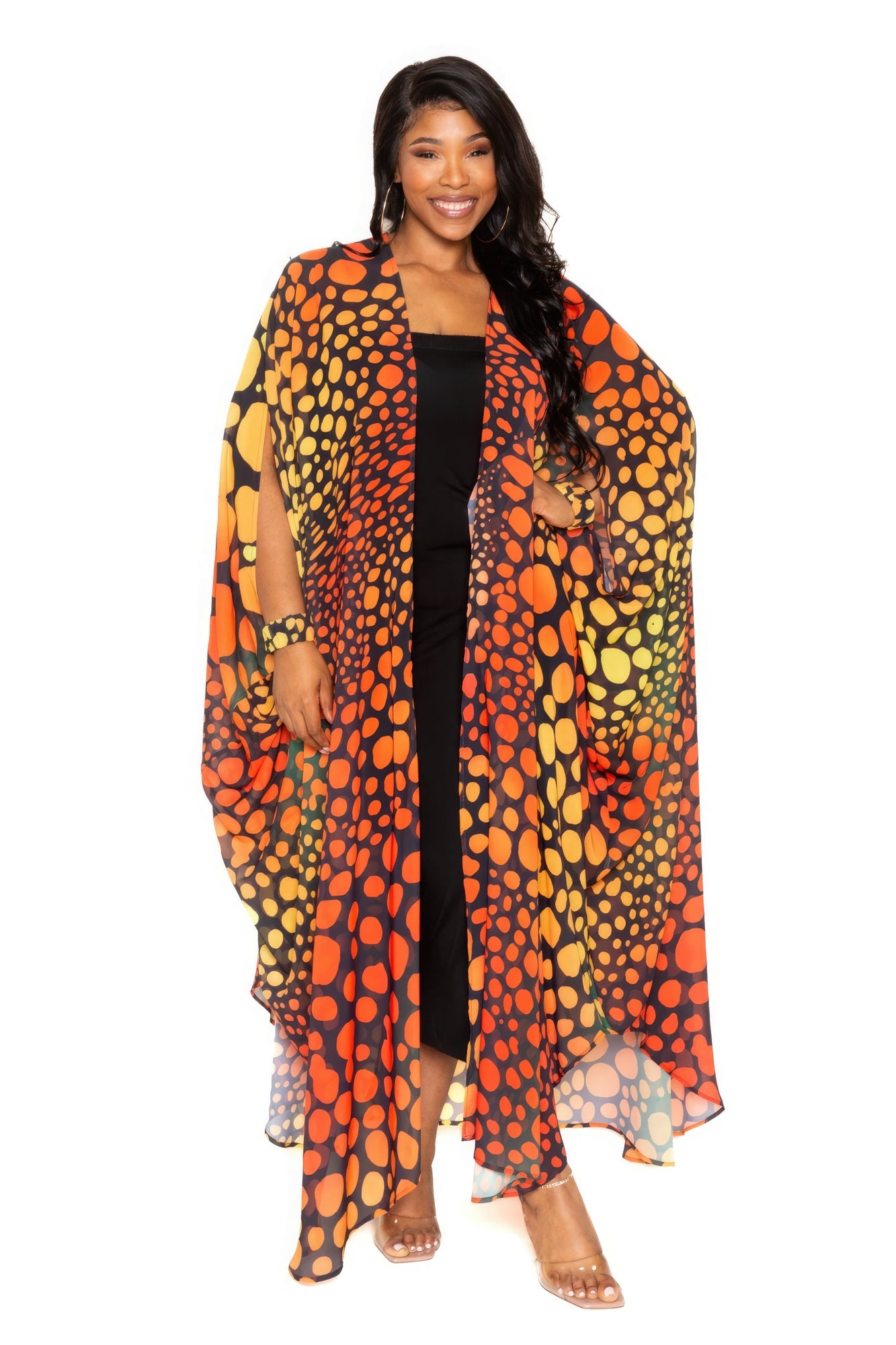 Dot Robe With Wrist Band- Robe Only/ Orange Multi