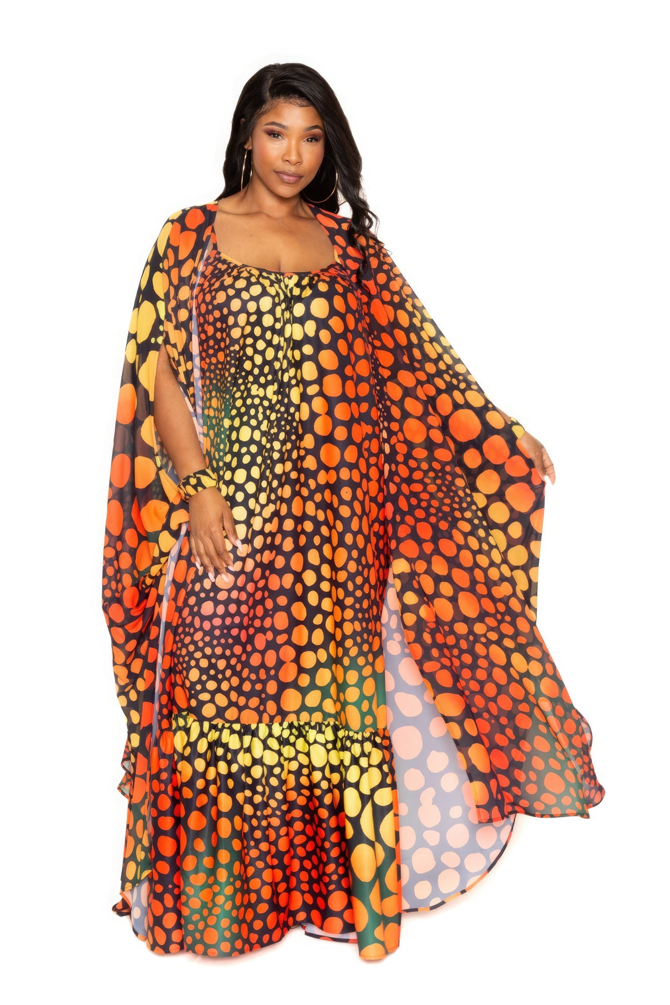 Dot Robe With Wrist Band- Robe Only/ Orange Multi