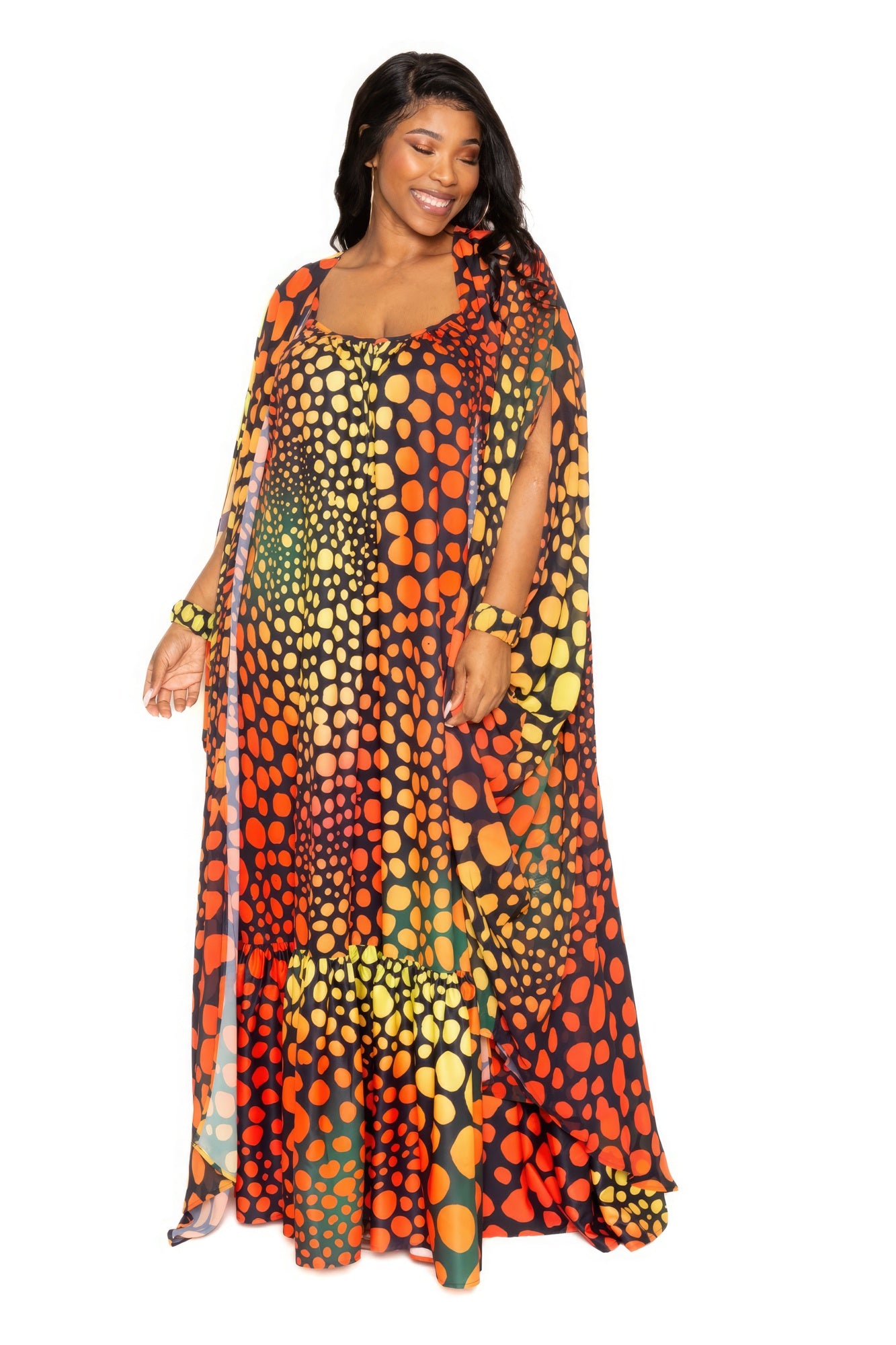 Dot Robe With Wrist Band- Robe Only/ Orange Multi