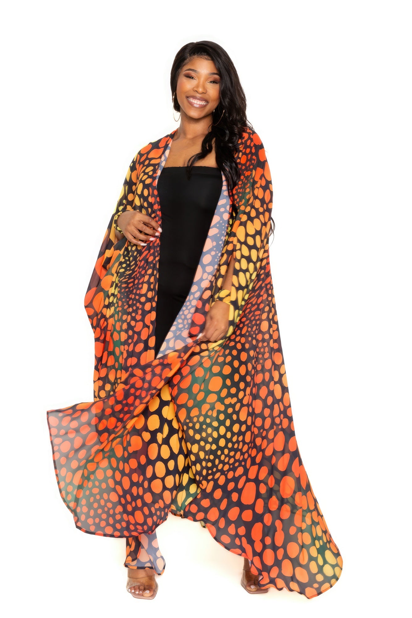 Dot Robe With Wrist Band- Robe Only/ Orange Multi