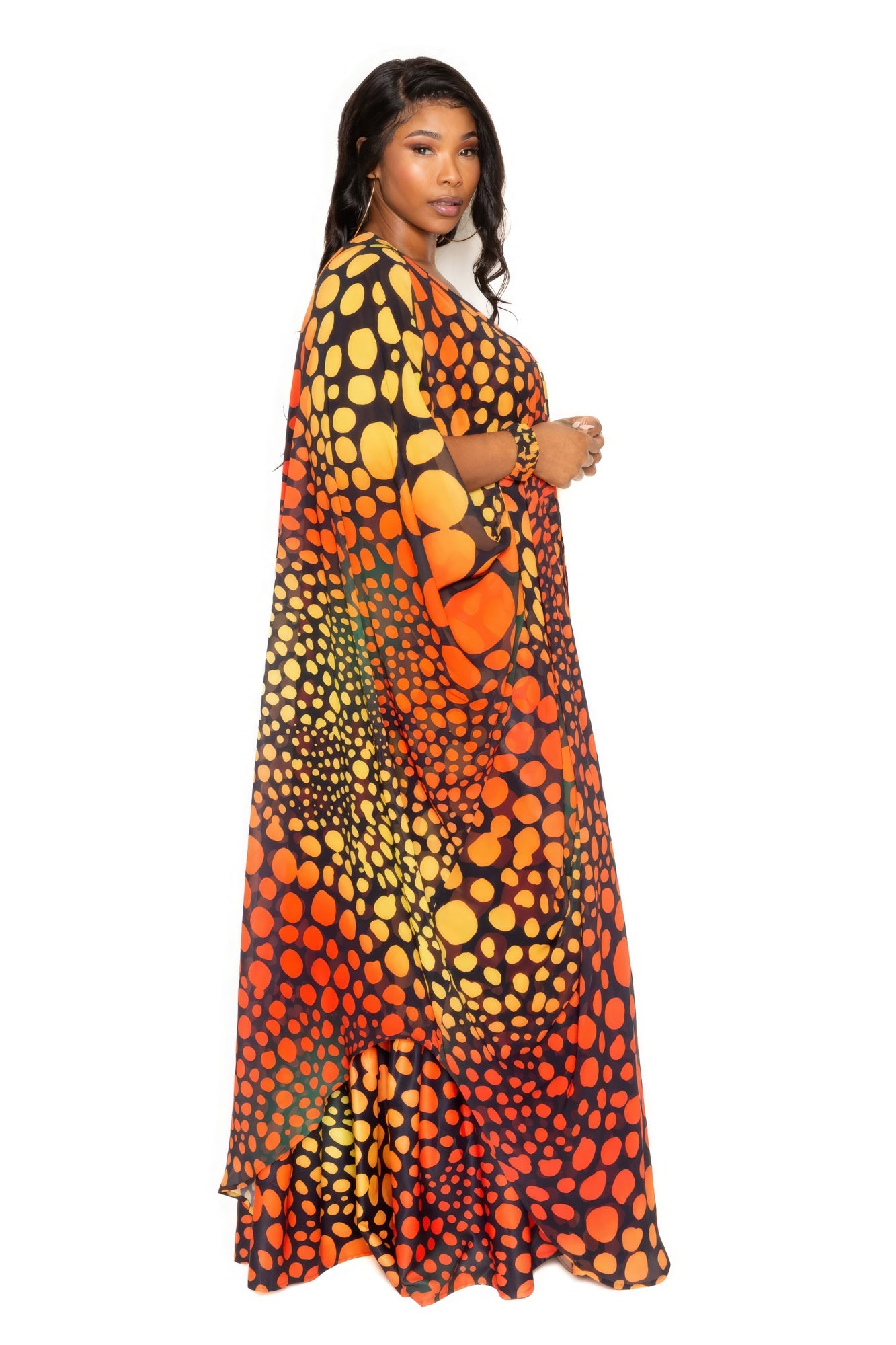 Dot Robe With Wrist Band- Robe Only/ Orange Multi