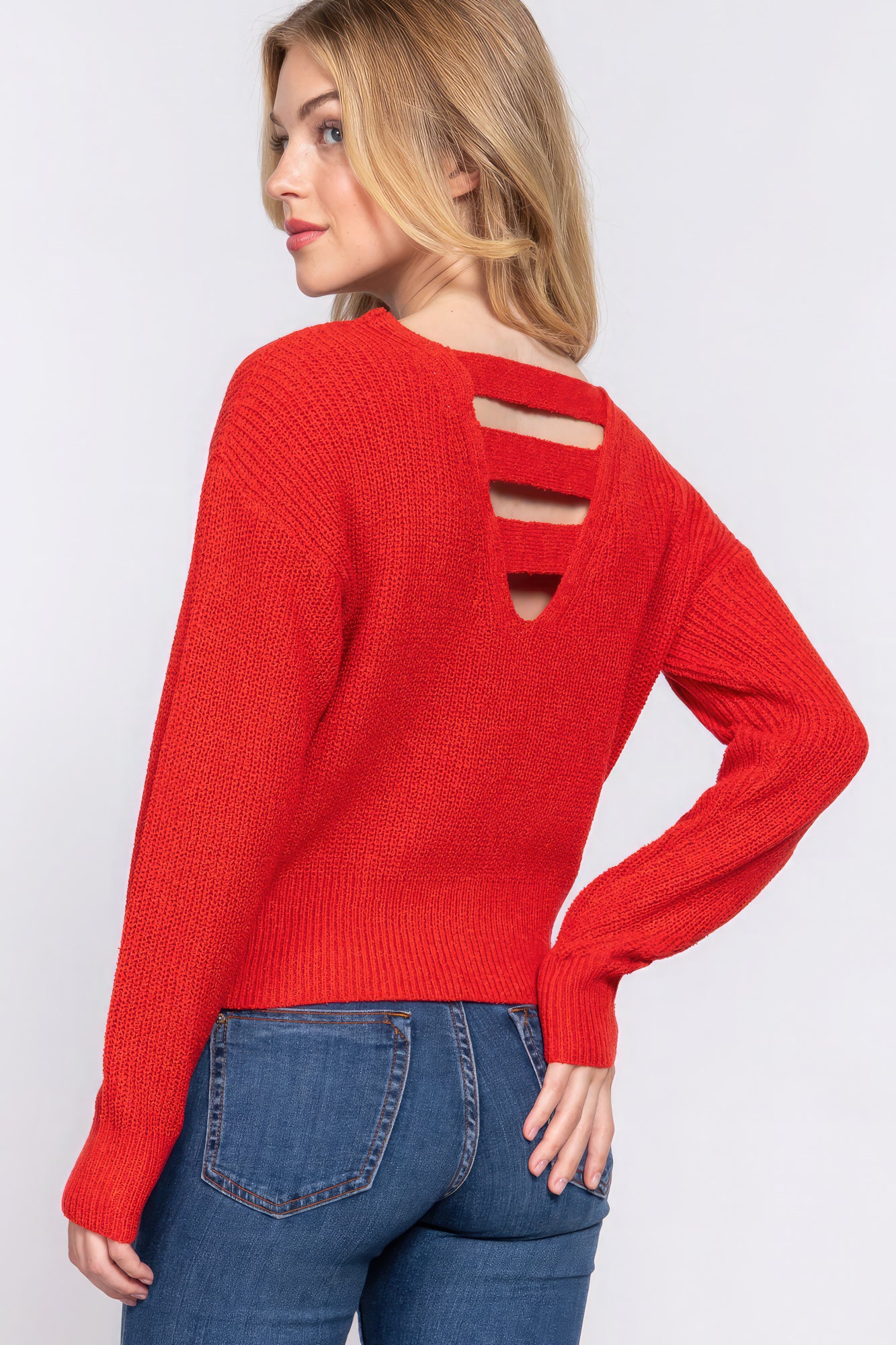 Dolman Sleeve Strappy Open Back Sweater