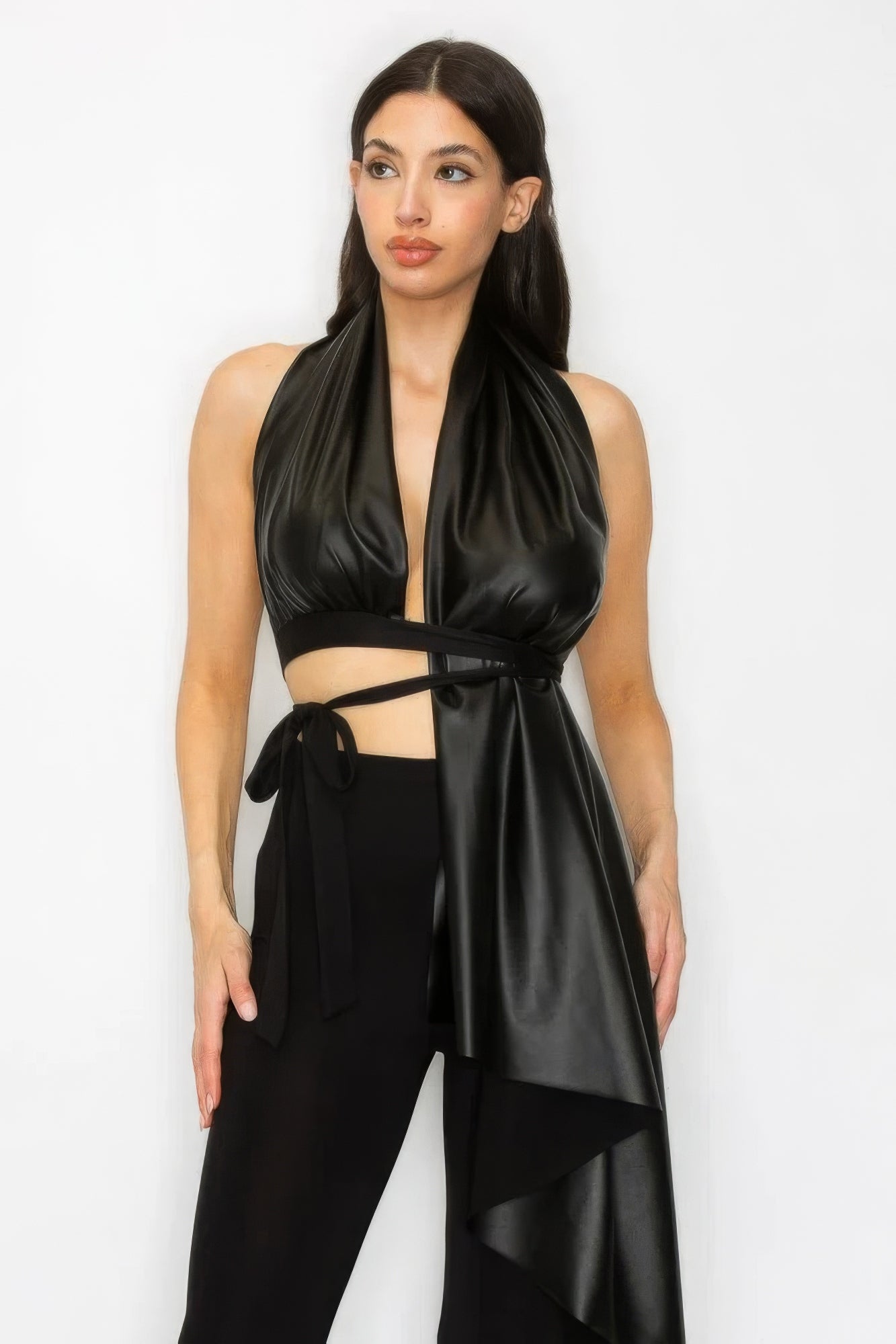 Faux Leather Top Pants Set