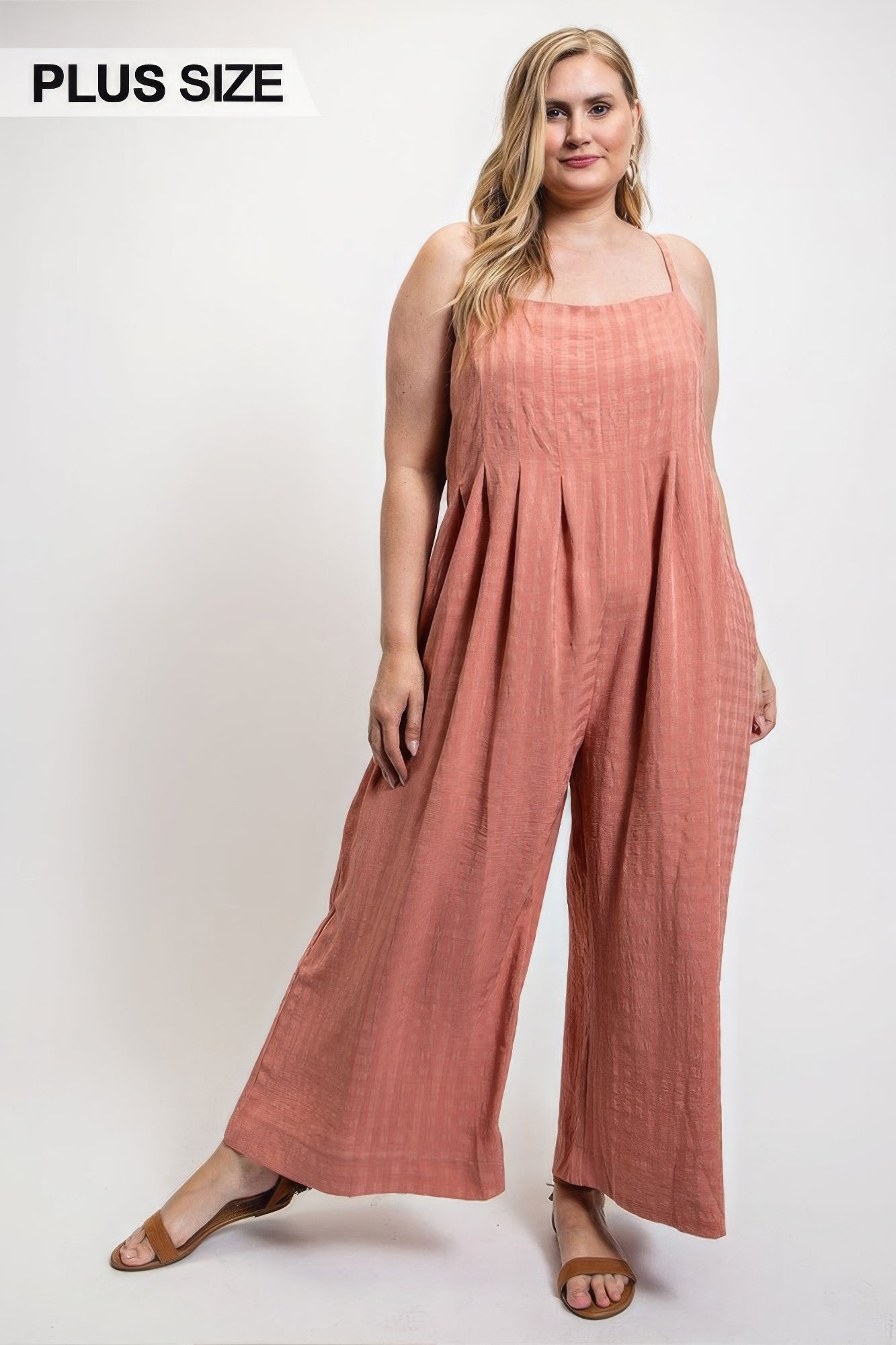 Textured Woven Sleeveless Jumpsuit with Side Button