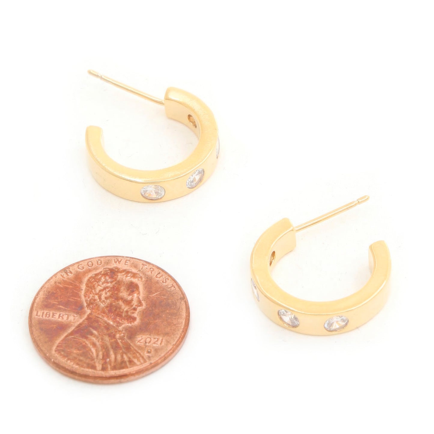 14k Rhinestone Hoop Gold Dipped Earrings