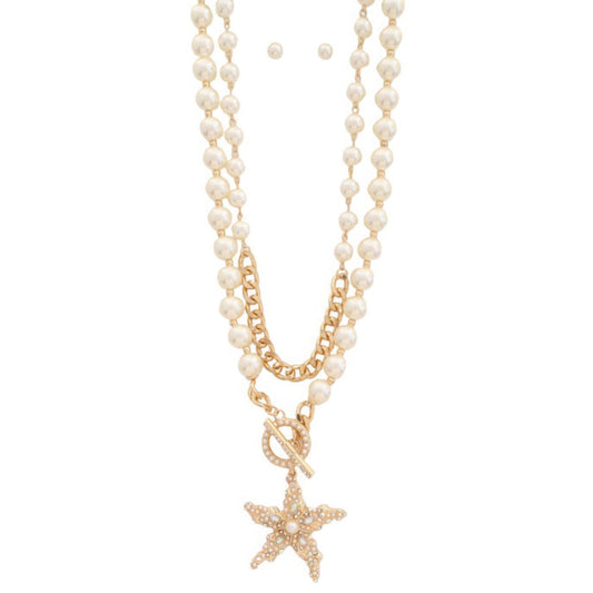 Star and Pearls Layered Necklace