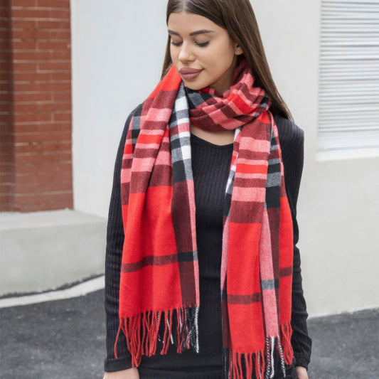 Plaid Blanket Scarf with Tassel