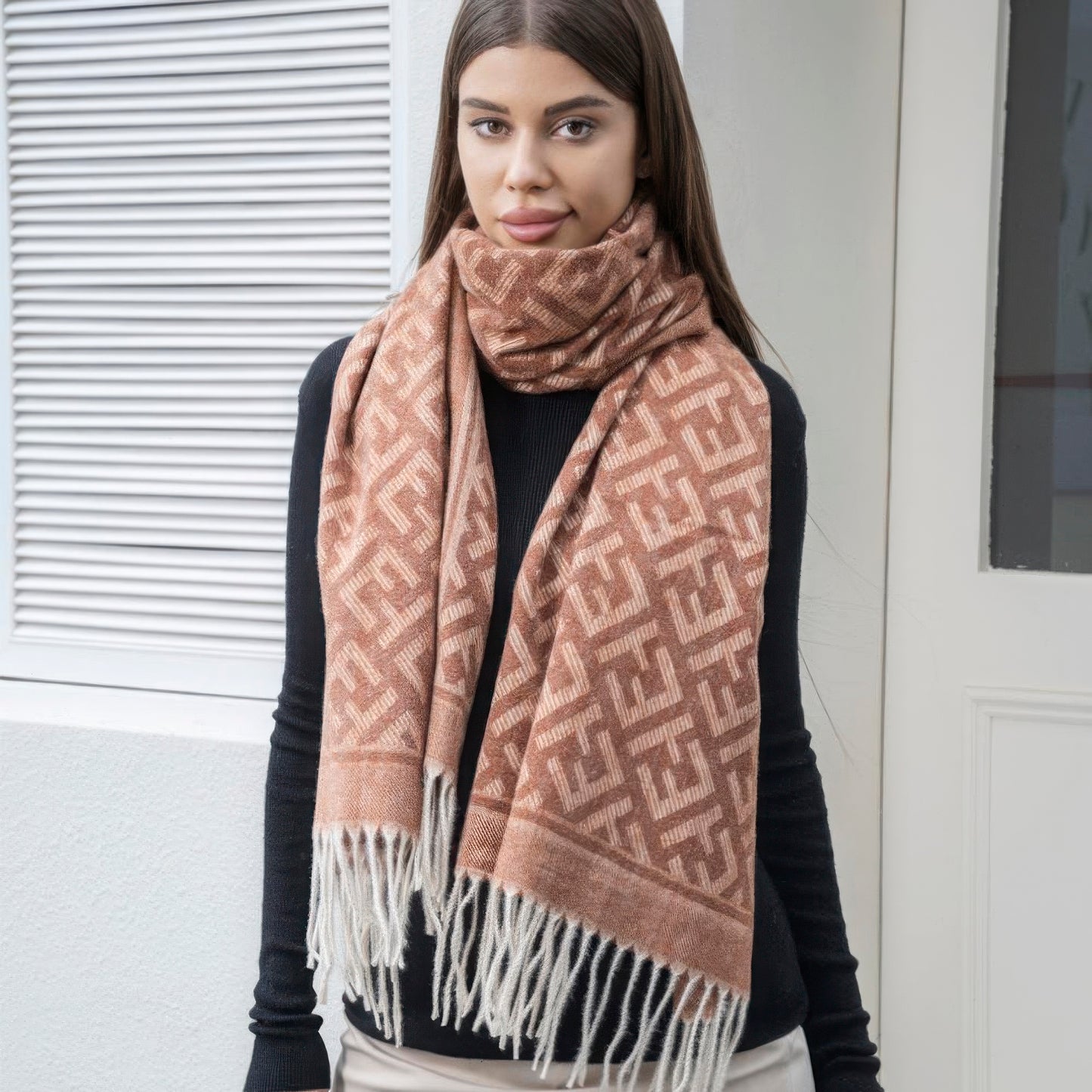 Maze Pattern Blanket Scarf with Tassel