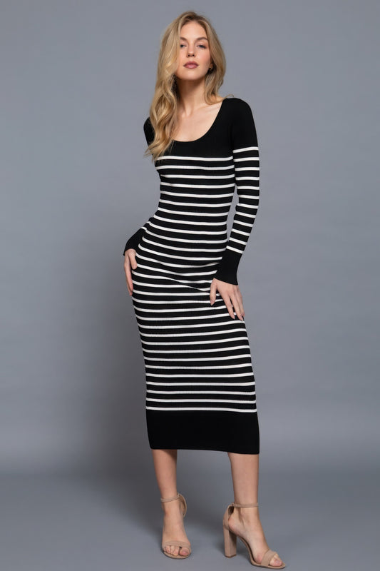 black and white striped sweater dress​