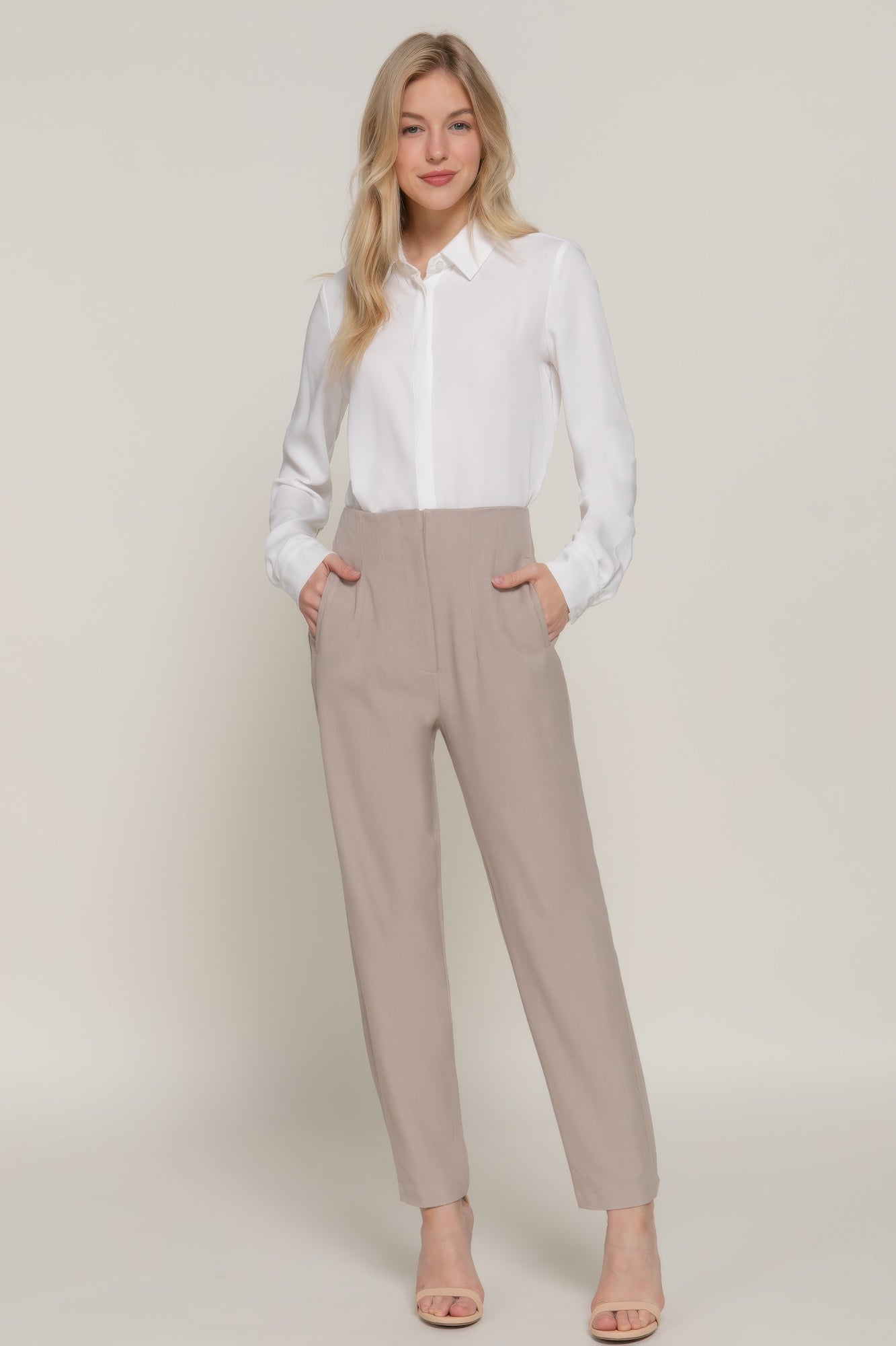 High Waist Pintuck Detail Long Pants