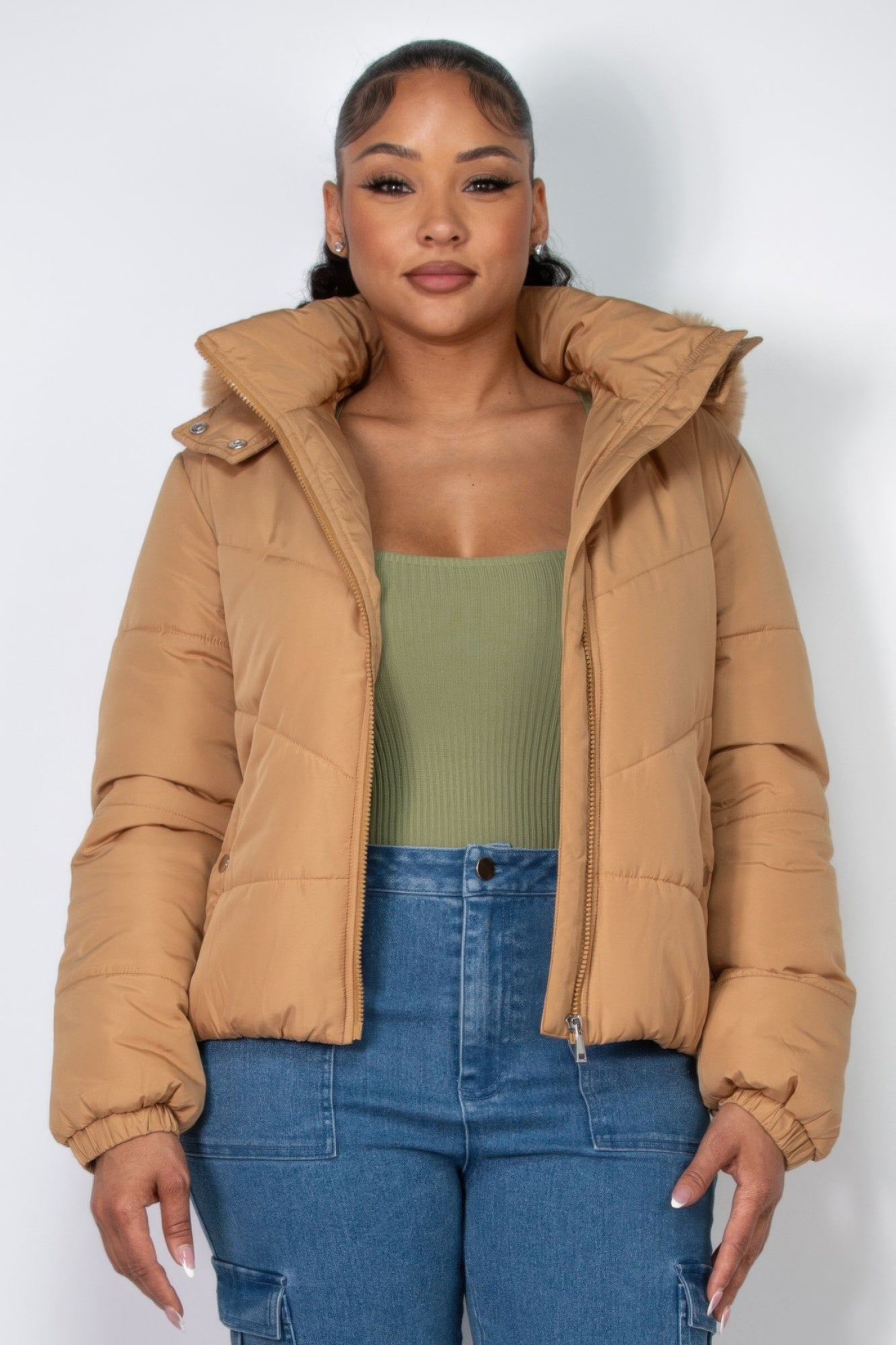 hooded faux fur jacket​