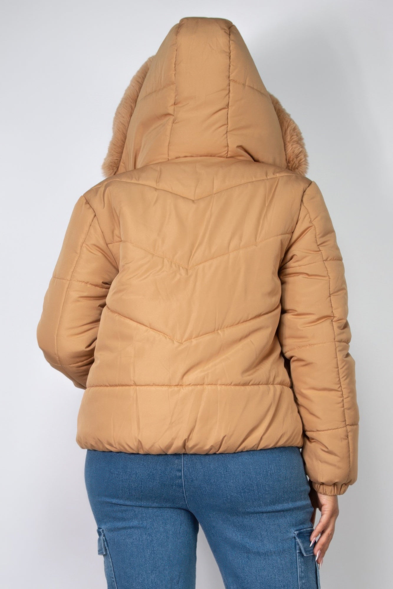 hooded jacket faux fur