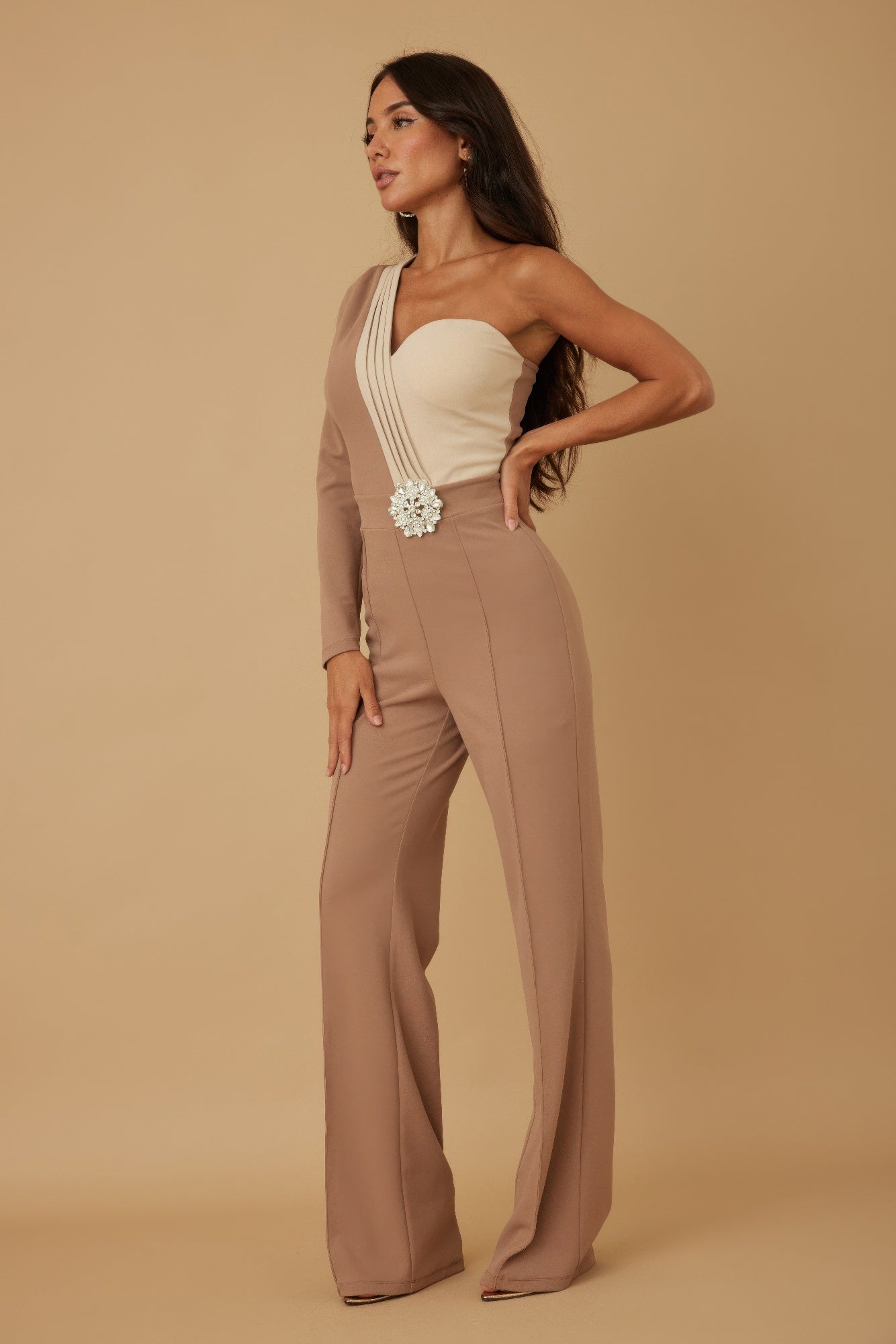 Snowflake Crystal Stone Half Shoulder Jumpsuit