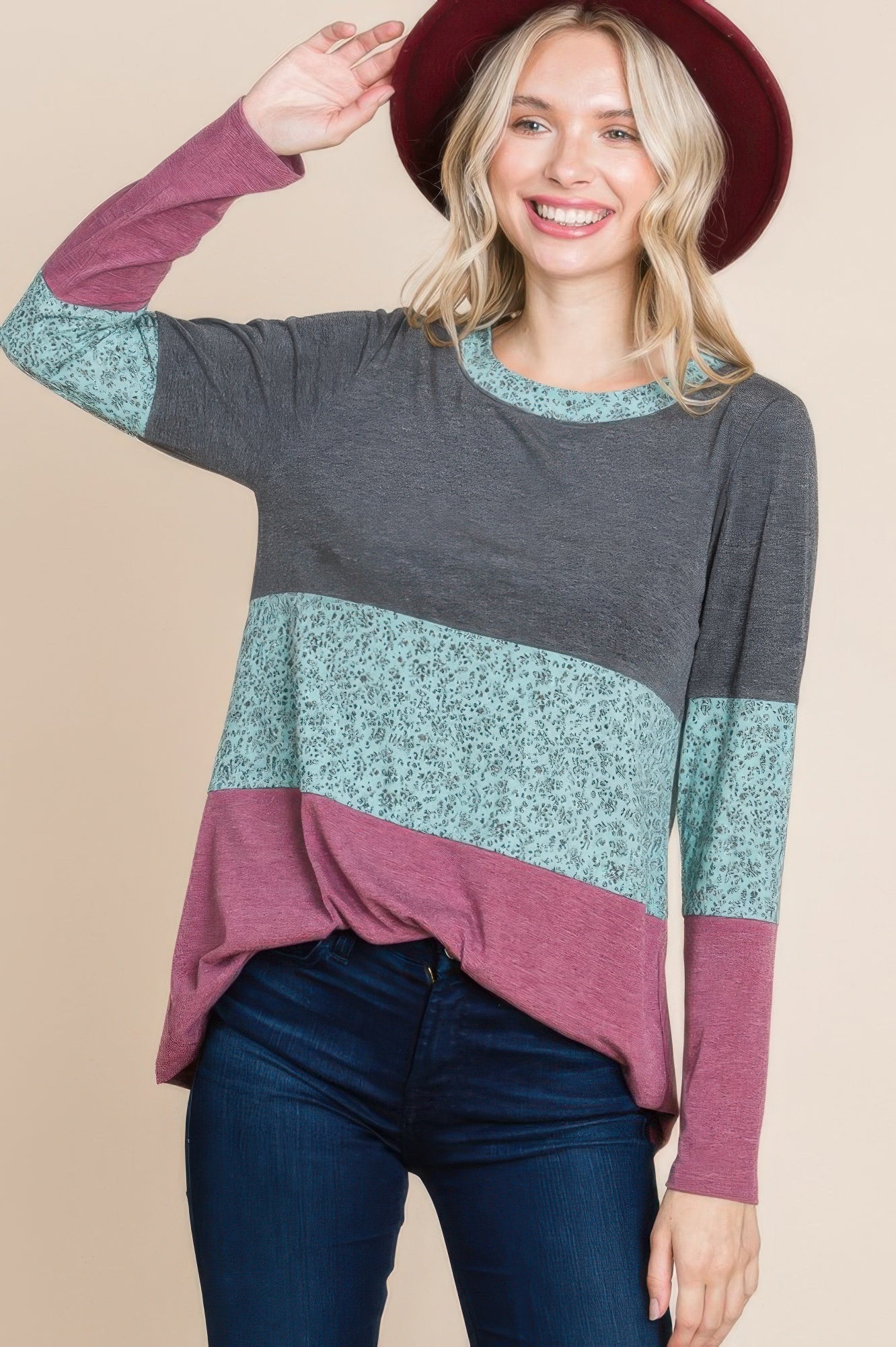 Contrast Long Sleeve Top