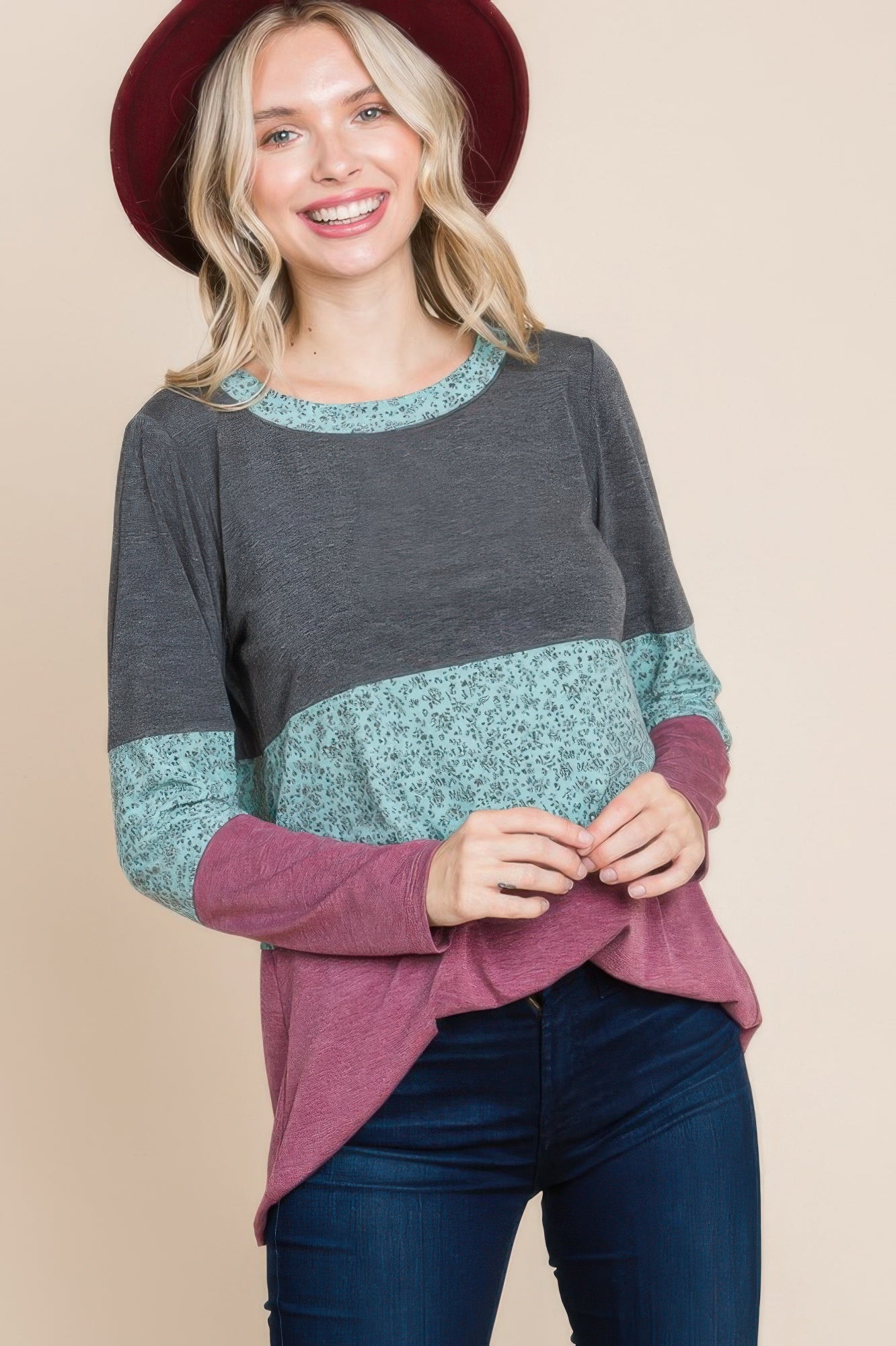 Contrast Long Sleeve Top