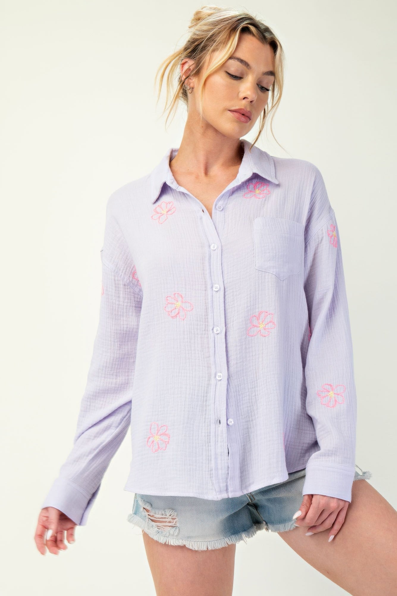 womens gauze button down shirt