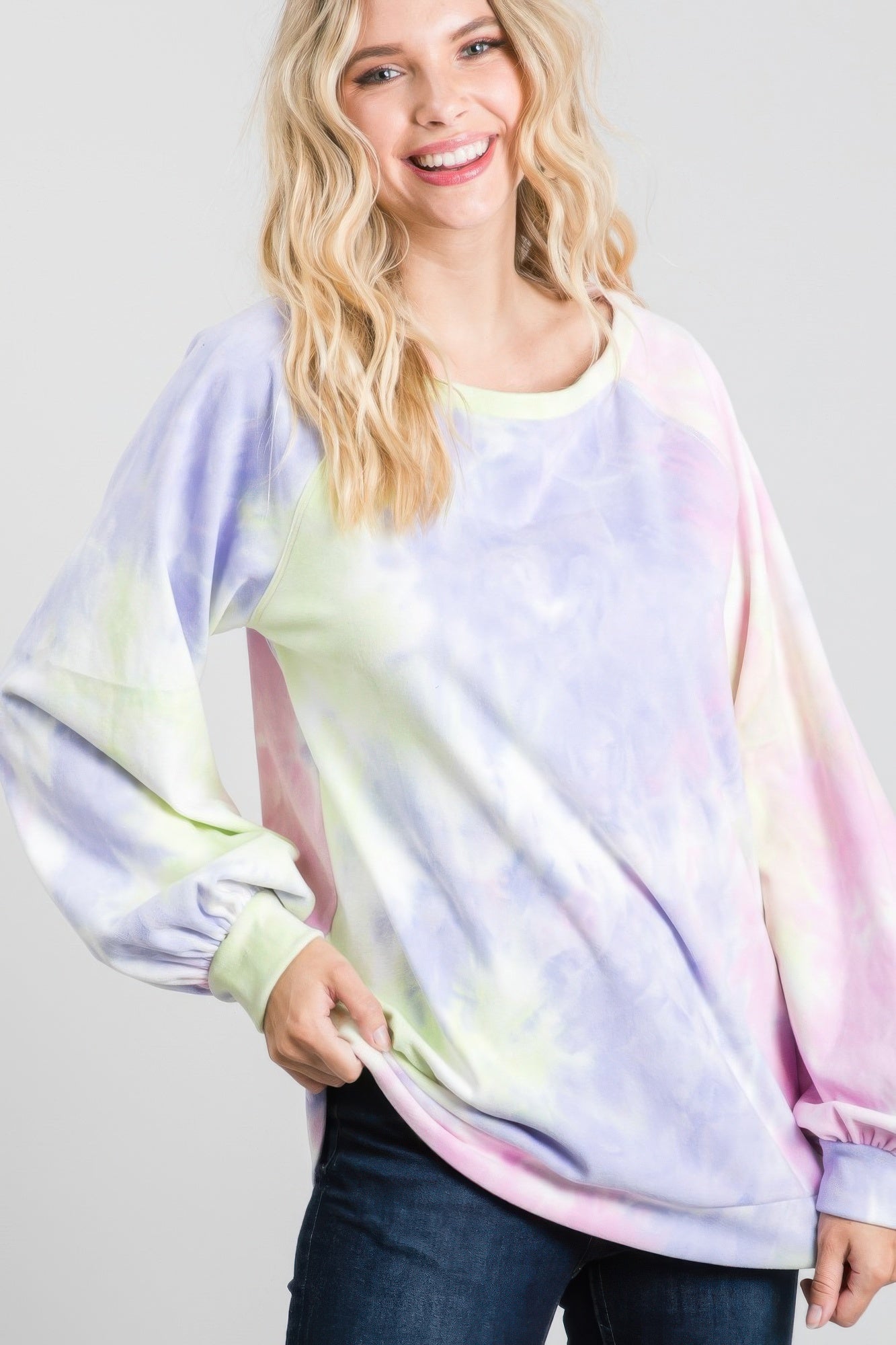 Tie-Dye Puff Long Sleeve Top