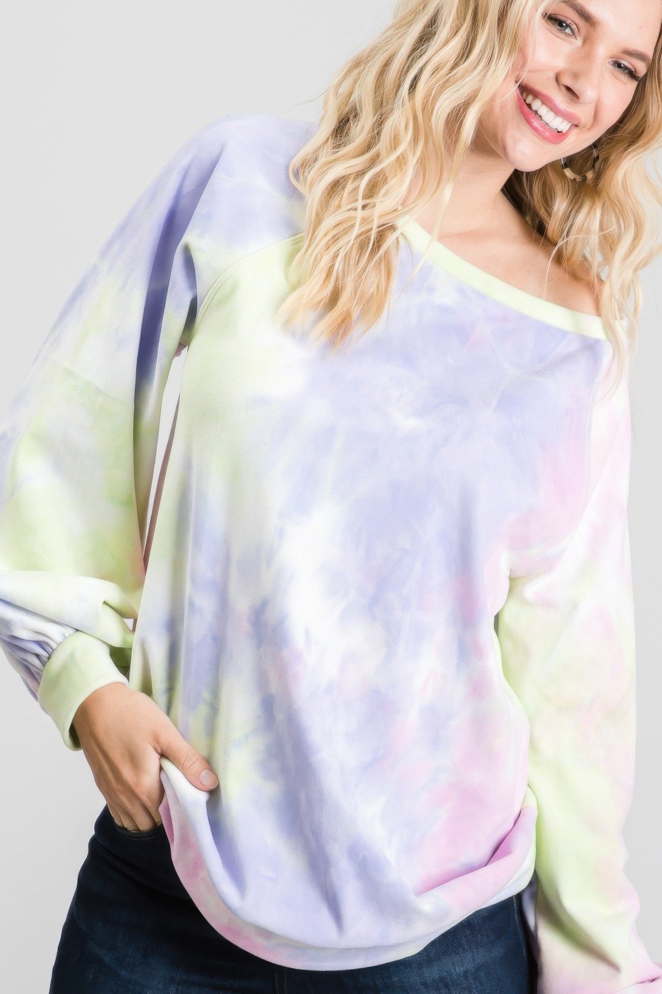 Tie-Dye Puff Long Sleeve Top