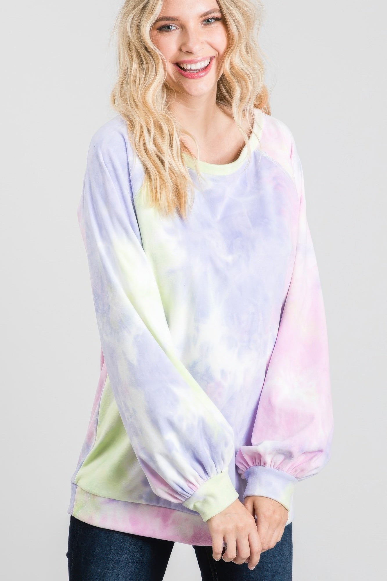 Tie-Dye Puff Long Sleeve Top