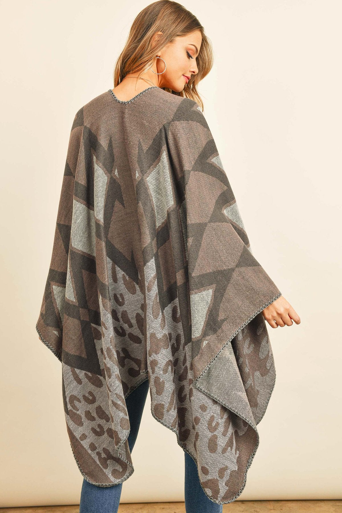 Chevron Leopard Open Front Kimono